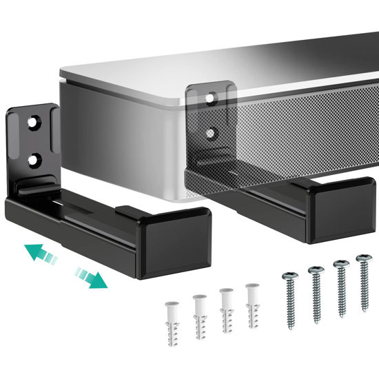 Picture of WALI Universal Soundbar Wall Mount, Center Channel Speaker Wall Mount Dual Bracket Hold up to 33 lbs, Arms Extend Adjustment from 3.5 to 6.1 inch (SLK202), Black