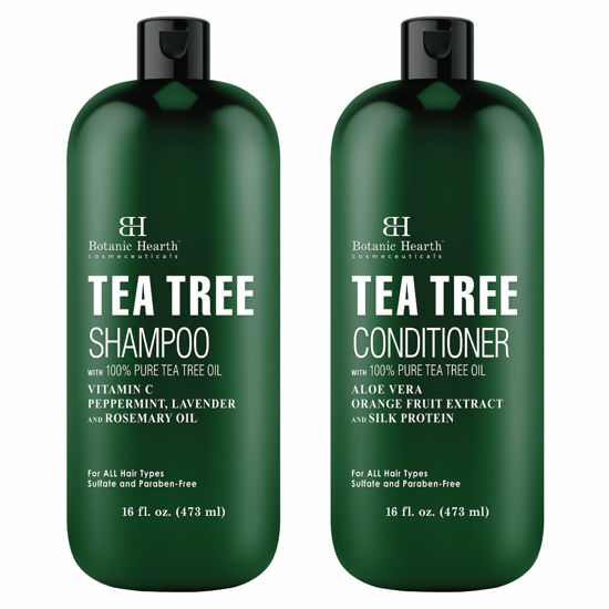 Picture of Botanic Hearth Shampoo and Conditioner Set - with 100% Pure Tea Tree Oil, for Itchy and Dry Scalp, Sulfate/ Paraben Free - for Men and Women - 16 fl oz each