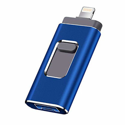 Picture of iPhone Flash Drive 512GB Phone Photo Stick USB 3.0 Flash Photo Storage Drive for Phone, Phone Memory Stick with 3 Ports Compatible with All Smart Phone Models and Computer (512GB, Blue)