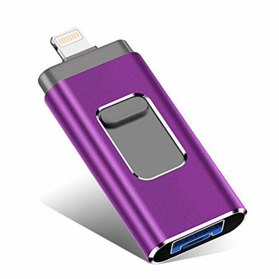 Picture of USB Flash Drive for iPhone 256GB, iPhone Memory Stick, iPhone Photo Stick External Storage for iPhone/PC/iPad/Android and More Devices with USB Port (256gb, Purple)