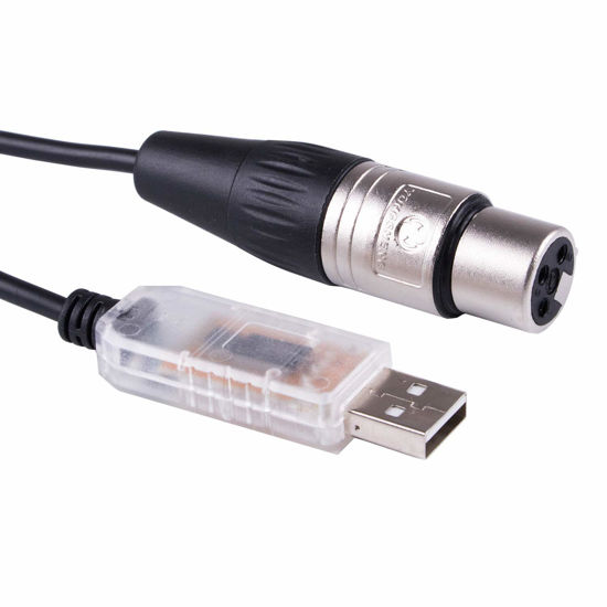 Picture of USB to DMX512 3PIN XLR Interface Adapter/dongle Computer PC Stage Lighting Controller Dimmer USB to DMX RS485 Serial Converter Cable (Length:16ft)