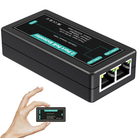 Picture of VIMIN 2-Port Gigabit PoE Extender, 1 in 2 Out Indoor PoE Repeater Support IEEE802.3af/at with 1000Mbps, Extend Additional 100m(328ft) of Power and Data Transmission, Plug & Play, Mini Size