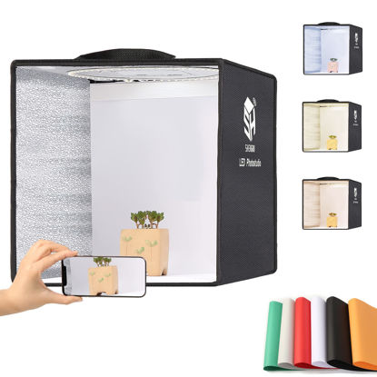 Picture of SH Light Box Photography 12"x12" Shooting Tents Jewelry Display for Selling Photo Lightbox with 128 LED Lights CRI≥95 & 6 Color Backdrops Foldable and Portable Photobooth