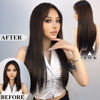 Picture of Vigorous Brown Black Hair Extensions no Tangled Clip in Hair Etension 22 Inches Straight Hair Extensions Thick Clip in Hair Extension for Women