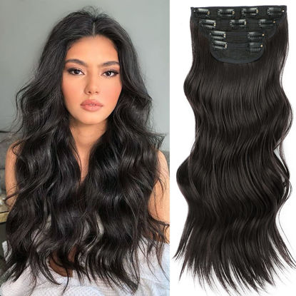 Picture of Vigorous Clip in Hair Extensions Brown Black Hair Extension for Women Full Head Synthetic Hair Extensions 4PCS