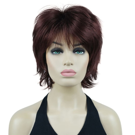 Picture of Lydell Short Layered Shaggy Wavy Full Synthetic Wigs (33A Dark Auburn)