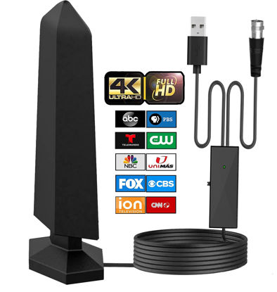 Picture of Antier Amplified Indoor Digital Tv Antenna - Best Powerful Amplifier, Signal Booster & Has up to 400+ Miles Range, Support 8K 4K Full HD Smart and Older Tvs with 16ft Coaxial Cable [2023 Release]