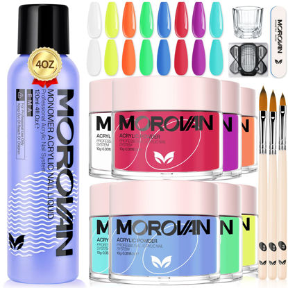 Picture of Morovan Acrylic Nail Kit - Acrylic Powder Set Professional 8 Colors Acrylic Powder and Liquid Set Nails Kit with Acrylic Nail Brush Nail Forms Tips for Acrylic Nail Art Extension Beginners