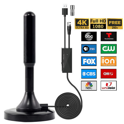 Picture of TV Antenna - 4K Amplified HD Digital Antenna 250+ Miles Long Range - Indoor TV Antenna with Smart Switch Amplifier 丨 Magnetic Base丨16.4ft Coax HDTV Cable - Support All Types TV