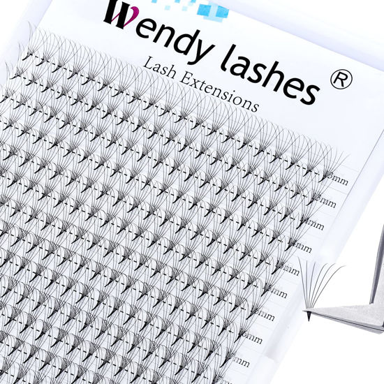 Picture of Premade Lash Extensions Fans Volume Lash Extensions 320 PCS Short Stem 5D/6D/8D/10D Eye Lashes Extensions Thickness 0.07mm D Curl Soft Light Weight Premade Volume Eyelashes Extensions Mixed Tray.（6D-0.07-D, 13-20mm Mixed Tray)