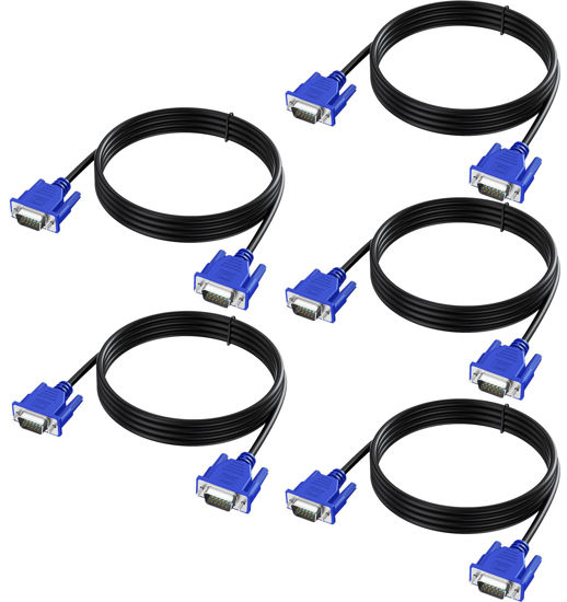 Picture of VGA Cable 5 Feet 5-Pack, Male VGA to VGA Male Monitor Computer Cable Adapter Cord HD15 1080P Full HD High Resolutionfor TV Computer Projector-Blue