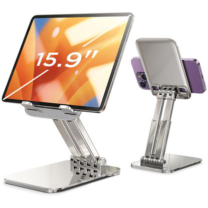 Picture of LISEN Fits iPad Stand Holder Adjustable and Foldable Tablet Stand for Desk Portable Monitor Stand Home Office Accessories Greater Stability for (4.7"-15.6") iPad/Tablets/Portable Monitor/PS