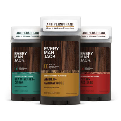 Picture of Every Man Jack Men’s Assorted Antiperspirant Deodorant - Stay Fresh with Antiperspirant Men’s Deodorant - Odor Crushing, Long Lasting, Plant-Based, and No Harsh Chemicals - 2.6 oz - 3 Pack