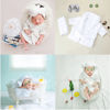 Picture of 5PCS Newborn Photography Outfits, DISTART Baby Hooded Plush Towel Cotton Bathrobes Bath Outfit with Slippers Photo Props for Toddle Infant Girls and Boys Shower Shoot Gift (White), 0-6 Months