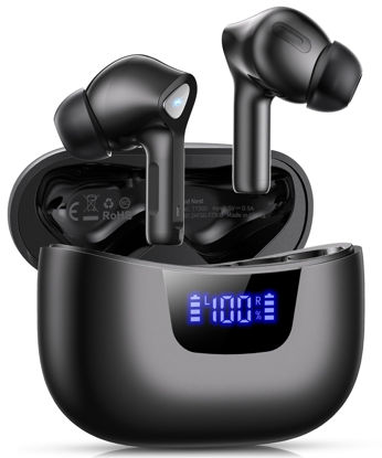 Picture of Wireless Earbuds Bluetooth V5.3 Headphones 50H Playback Deep Bass Stereo Ear Buds with LED Power Display Charging Case IPX7 Waterproof Earphones with Mic Headset for Laptop Pad Android/iOS Phones