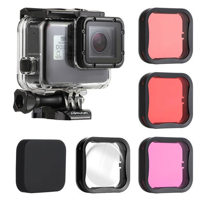 Picture of SOONSUN Waterproof Housing Case with 4-Pack Lens Filters for GoPro Hero 7 6 5 Black Hero (2018), Dive Housing with Red, Light Red, Magenta, and 5x Close-up Filters for Underwater Video and Photography
