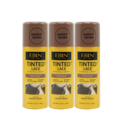 Picture of EBIN NEW YORK Tinted Lace Aerosol Spray 3pack - Darkest Brown 2.7 Oz/ 80 mL | Quick dry, Water Resistant, No Residue, Water Resistant, Even Spray, Matching Skin Tone, Natural Look