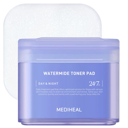 Picture of MEDIHEAL Watermide Toner Pad - Square Cotton Facial Toner Pads with Icelandic Glacial Water - Improve Skin Temperature, Hydrating Toner Pads to Dry, Puffy, Coarse Skin - Vegan Eco Silk Pads, 100 Pads