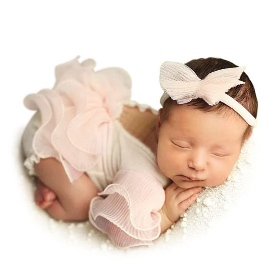 Picture of ForBaysy Newborn Photography Outfit Baby Girls Photography Props Photo Shoot Ruffles Lace Romper Newborn Costume