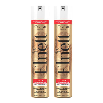 Picture of L'Oreal Paris Hair Care Elnett Satin Extra Strong Hold Hairspray For Color Treated Hair, Long Lasting Plus Humidity Resistant Hair Spray, 11 oz, (Pack of 2)