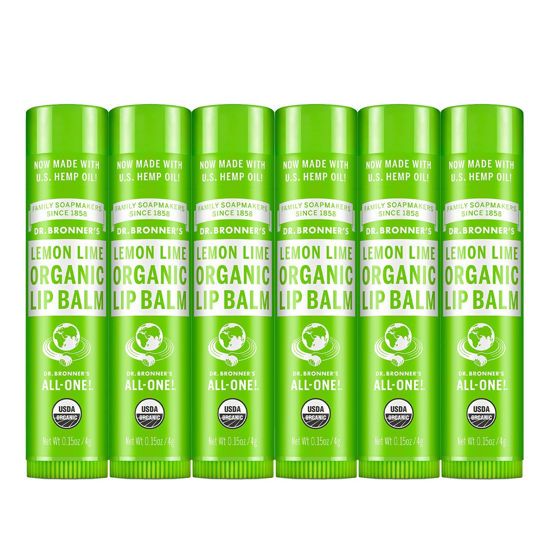 Picture of Dr. Bronner's - Organic Lip Balm (.15 ounce, 6-Pack) - Made with Organic Beeswax and Avocado Oil, For Dry Lips, Hands, Chin or Cheeks, (Lemon Lime)