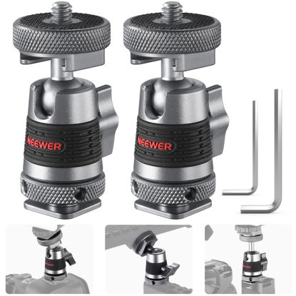 Picture of NEEWER Mini Ball Head with Removable Cold Shoe Mount and 1/4” Screw, Detachable Cold Shoe Base, 2 Way Installation Compatible with SmallRig Cage, DSLR Camera, Monitor, LED Video Light (2 Packs, ST44)