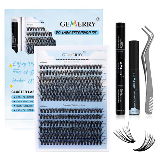 Picture of DIY Lash Extension Kit GEMERRY Individual Lashes Kit with 240 PCS Lash Clusters 8-16mm Mix 10ml Lash Bond and Seal Eyelash Glue Remover and Lash Tweezers for Beginner DIY at Home Lash Clusters Kit