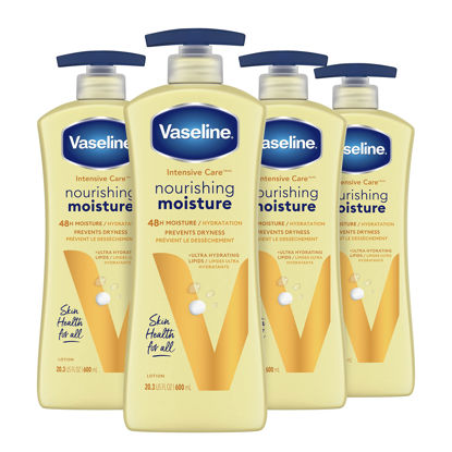 Picture of Vaseline Intensive Care Body Lotion Nourishing Moisture 4 Count for Dry Skin, with Ultra-Hydrating Lipids + Pure Oat Extract 20.3 oz