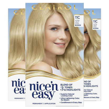 Picture of Clairol Nice'n Easy Permanent Hair Dye, 11C Ultra Light Cool Blonde Hair Color, Pack of 3