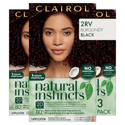Picture of Clairol Natural Instincts Demi-Permanent Hair Dye, 2RV Burgundy Black Hair Color, Pack of 3