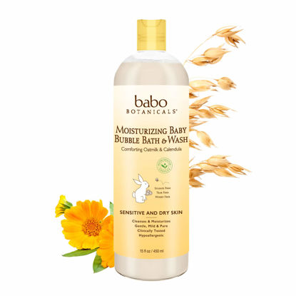 Picture of Babo Botanicals Moisturizing Plant-Based 2-in-1 Bubble Bath & Wash - with Organic Calendula & Natural Oat Milk - For Babies, Kids & Adults with Sensitive Skin - Hypoallergenic & Vegan - 15 oz