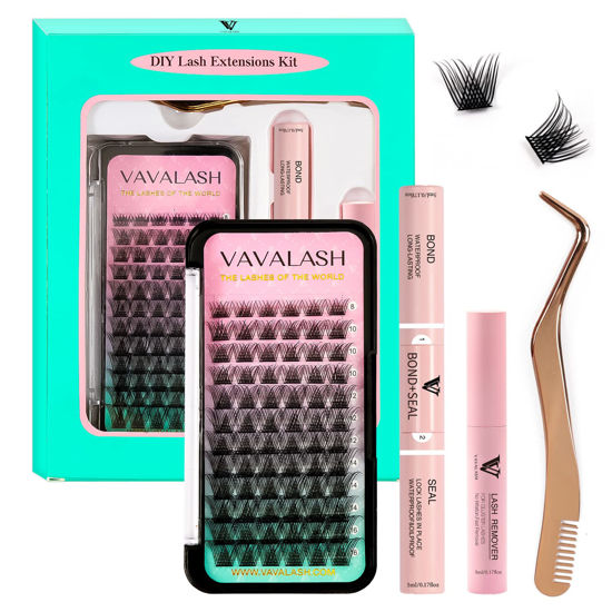 Picture of VAVALASH DIY Lash Extension Kit Individual Cluster Lashes Kit with 72 PCS 8-16mm Mix Lash Clusters Lash Bond and Seal, Lash Remover, Lash Applicator for DIY Eyelash Extensions at Home（Kit-V02）