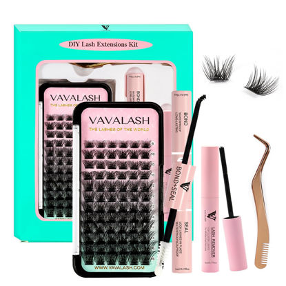 Picture of VAVALASH DIY Lash Extension Kit Individual Cluster Lashes Kit with 72 PCS 8-16mm Mix Lash Clusters Lash Bond and Seal, Lash Remover, Lash Applicator for DIY Eyelash Extensions at Home（Kit-V01）