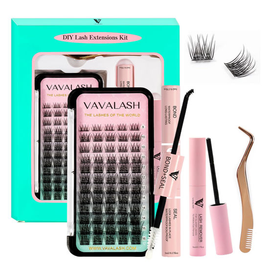 Picture of VAVALASH DIY Lash Extension Kit Individual Cluster Lashes Kit with 60 PCS 8-16mm Mix Lash Clusters Lash Bond and Seal, Lash Remover, Lash Applicator for DIY Eyelash Extensions at Home（Kit-V03）