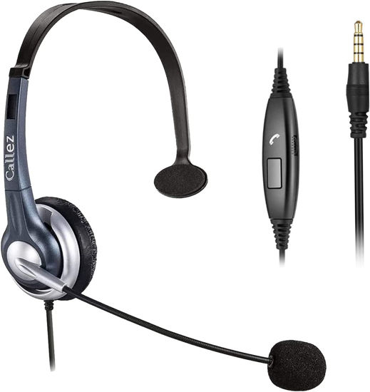 Picture of Callez 3.5mm Cell Phone Headset, Mono Computer Headset with Noise Cancelling Microphone, Compatible with iPhone Samsung Huawei Smartphones Laptop iPad iPod Skype PC