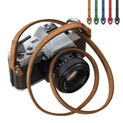 Picture of Padwa Lifestyle Genuine Leather Minimalist Camera Strap - Full Grain Cowhide Neck Shoulder Strap, Soft and Comfortable, 0.43" Slim Multi-Color Camera Straps for Photographers (Brown)