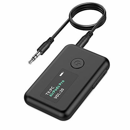 Picture of Bluetooth 5.0 Transmitter & Receiver with OLED Screen, 2-in-1 Wireless 3.5mm Bluetooth Adapter, Low Latency, for TV/Headphones/Home Sound System/Car Audio Stereo System