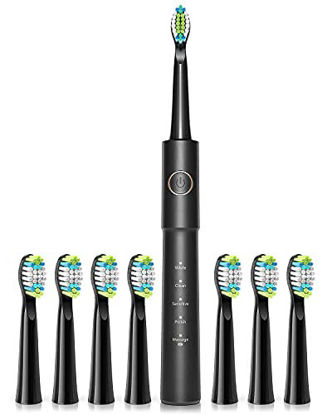 Picture of Electric Toothbrush for Adults , with 8 Bursh Heads 5 Modes 2 Hours Charging for 30 Days Use Lithium Battery Power Rechargeable Toothbrush 40,000 VPM Whitening Cleaning Black Wepklin