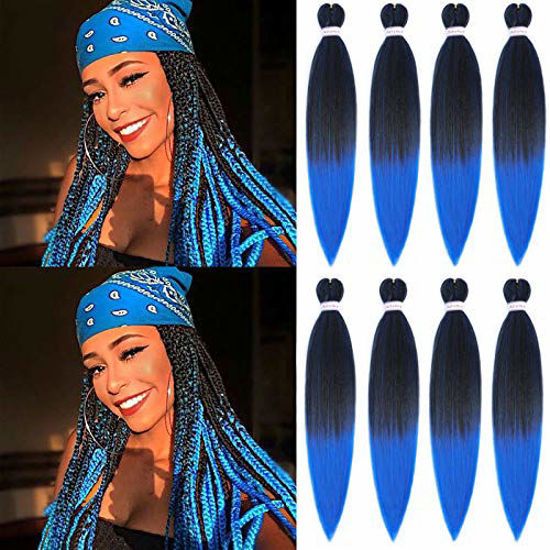 Picture of Pre Stretched Braiding Hair Long Braid 30 Inch 8 Packs Braiding Hair Extensions Professional Synthetic Fiber Crochet Twist Braids (30 Inch (Pack of 8), T1B/Blue)