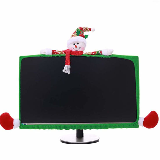 Picture of SUSHAFEN 1 Pack Christmas Computer Monitor Border Cover TV Monitor Cover Elastic Laptop Computer Cover for Xmas Home Office Computer Decoration-Snow Man