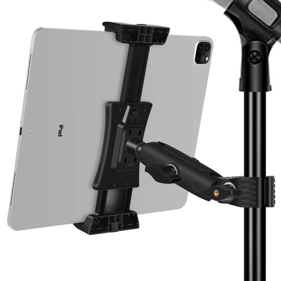 Picture of Peastrex Ipad Holder for Mic Stand, Tablet Phone Holder Micophone Music Stand Mount Adjustable Rotatabe with Super Handle Clamp for iPad Pro 12.9 Air Mini, Android, 4 to 13.5inch iPhones and Tablets