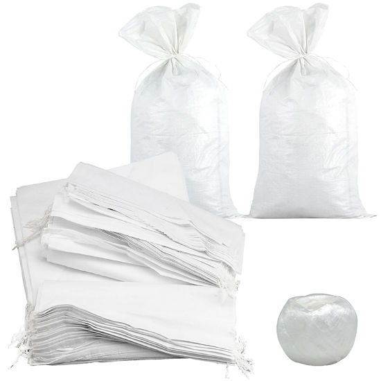 Picture of White Sand Bags, FUNSUEI 40 Pack 18 x 30 Inches Woven Polypropylene Sandbags with 20 M Ties, Empty Sandbags Earth Bags for Flood Protection, Building, Traffic Control, Hurricane Barriers, Driveway