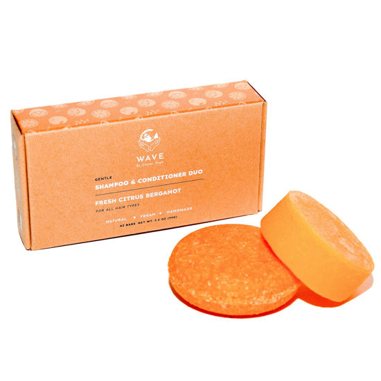 Picture of Fresh Citrus Bergamot Shampoo And Conditioner Bar Set - 100% Vegan For Hair Of All Types - Natural Handmade in USA.