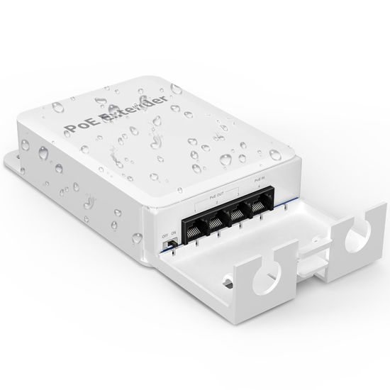 Picture of YuanLey 4 Port Outdoor PoE Extender 1 in 3 Out, IEEE 802.3af/at Mini 4 Channel PoE Repeater IP66 Waterproof, Vlan, Extend 250m(Total 350m), Wall Mount Passthrough POE Amplifier, Plug and Play