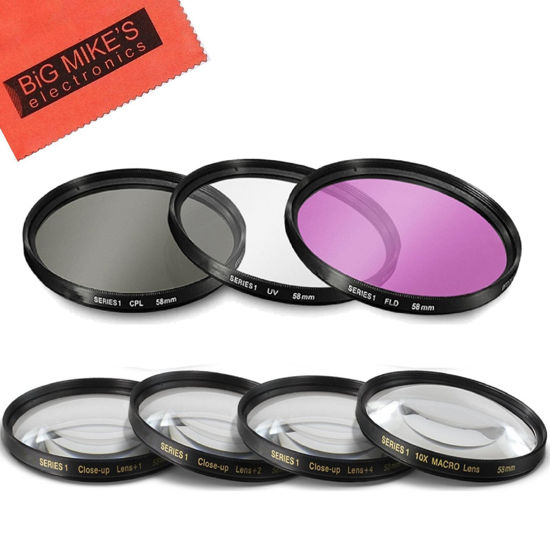 Picture of 58mm 7PC Filter Set for Canon Rebel T5, T6, T6i, T7i, T8i, EOS 80D, EOS 90D, EOS 77D, SL3 Cameras with Canon EF-S 18-55mm STM Lens - Includes 3 PC Filter Kit (UV-CPL-FLD) and 4PC Close Up Filter Set