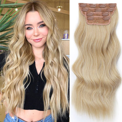 Picture of Vigorous Blonde Hair Extensions for Women Blonde Clip in Hair Extensions Wavy Synthetic Clip Hair Extensions 20 Inches