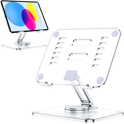 Picture of CreaDream Acrylic Tablet Stand Holder with 360 Rotating Base, Foldable Adjustable Transparent Tablet Holder for Desk Home Office, Compatible with iPad Pro Air Mini and More, Clear