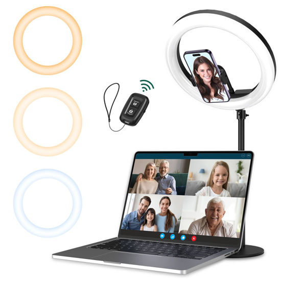 Picture of ATUMTEK Selfie Ring Light with Stand and Phone Holder, 10" Desktop LED Circle Light for Laptop, Computer Ring Light for Zoom Meeting, Conference Lighting, Live Streaming, Makeup, TikTok, Vlog