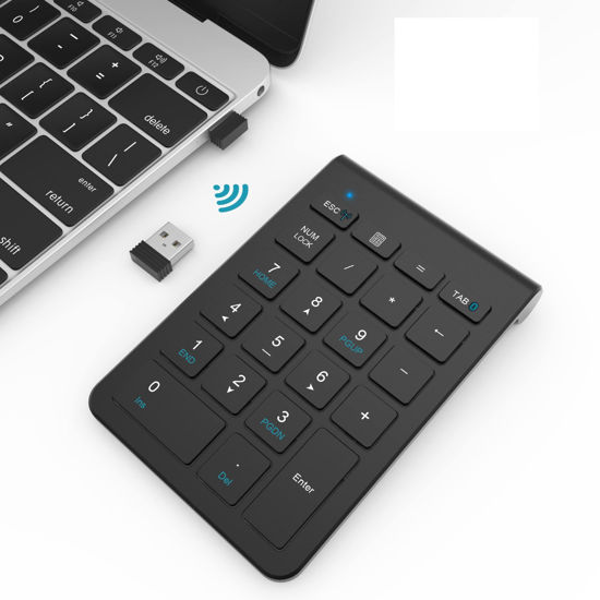 Picture of Dual Mode (Bluetooth + 2.4 GHz) Wireless Number Pads, Numeric Keypad Numpad 22 Keys Portable Financial Accounting Number Keyboard Extensions 10 Key for Laptop, PC, Desktop, Surface Pro, Notebook