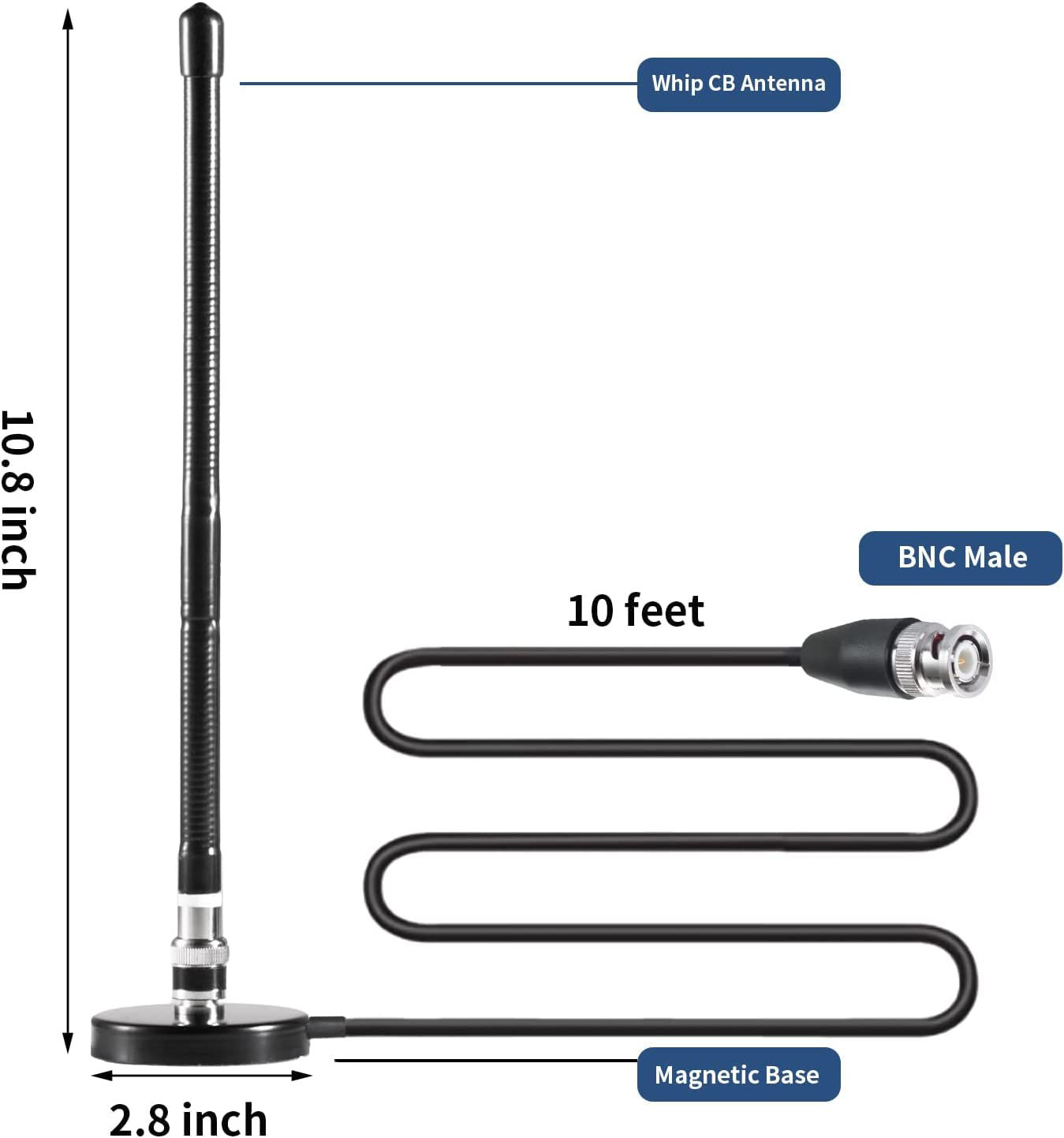 Getuscart Long Range 27mhz Soft Whip Magnetic Base Cb Radio Antenna With Pl 259 Bnc Male 3107